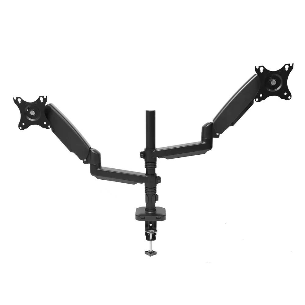 Height Adjustable Steel Gas Spring Swivel Rotation Holds 2 Screens Dual Monitor Mount Stand with Clamp and Grommet Base