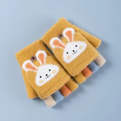 Factory Directly sale Half fingers with cap warm gloves ,cute rabbit jacquard gloves Low price Wholesale kids winter gloves