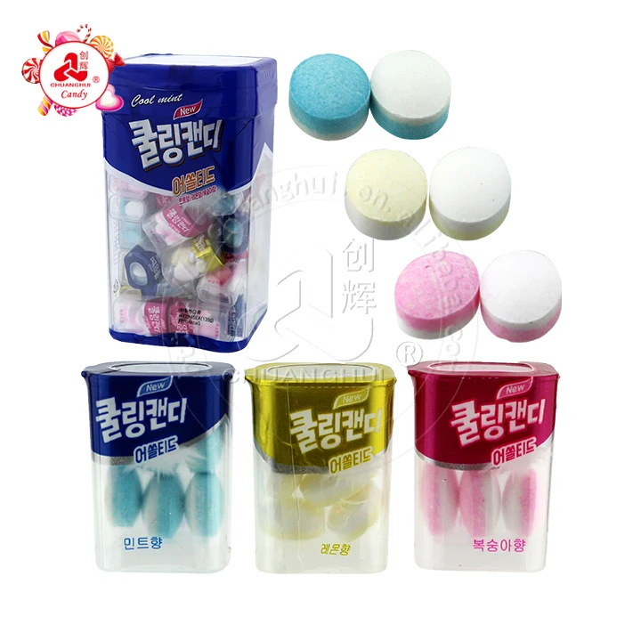 Sugar free Mint fruit flavored pressed candy in Cube box promoted in Korea market