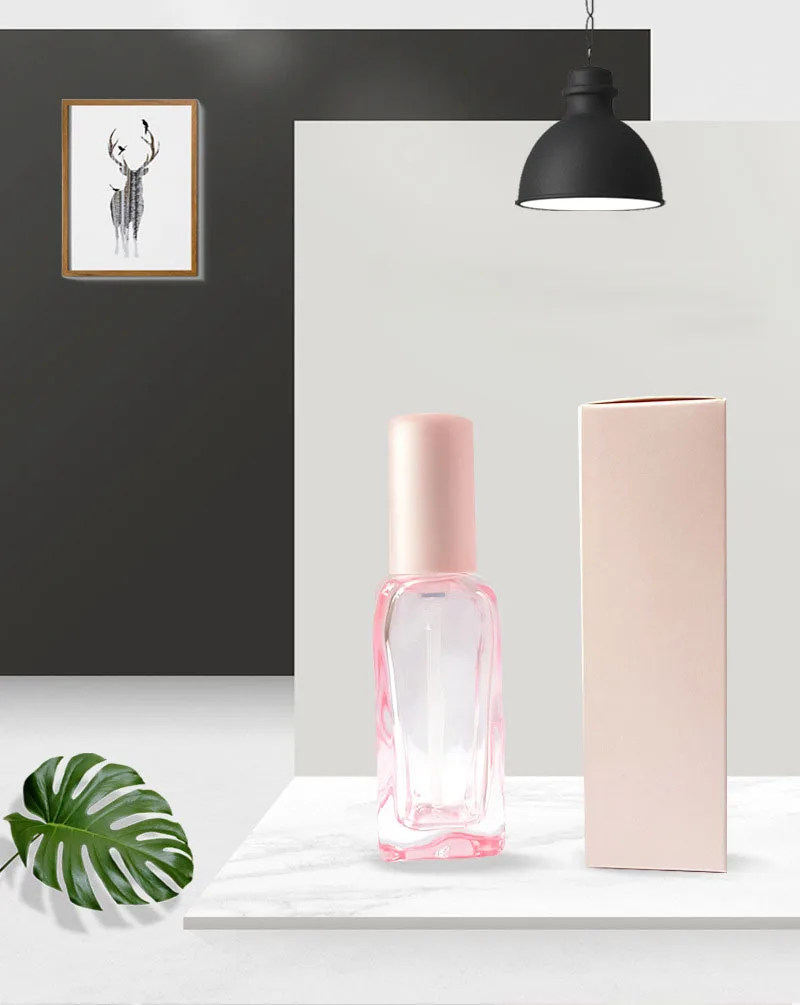 Pink Serum Glass Bottles 35ml Square Foundation Bottles Color Box Cosmetic Lotion Bottles