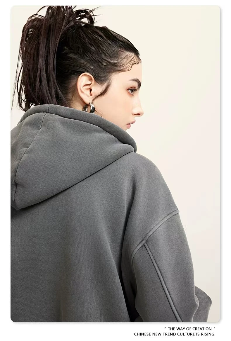 Autumn and Winter Vintage Washed Latin American Double Zipper with Velvet for Short Hoodie Coat