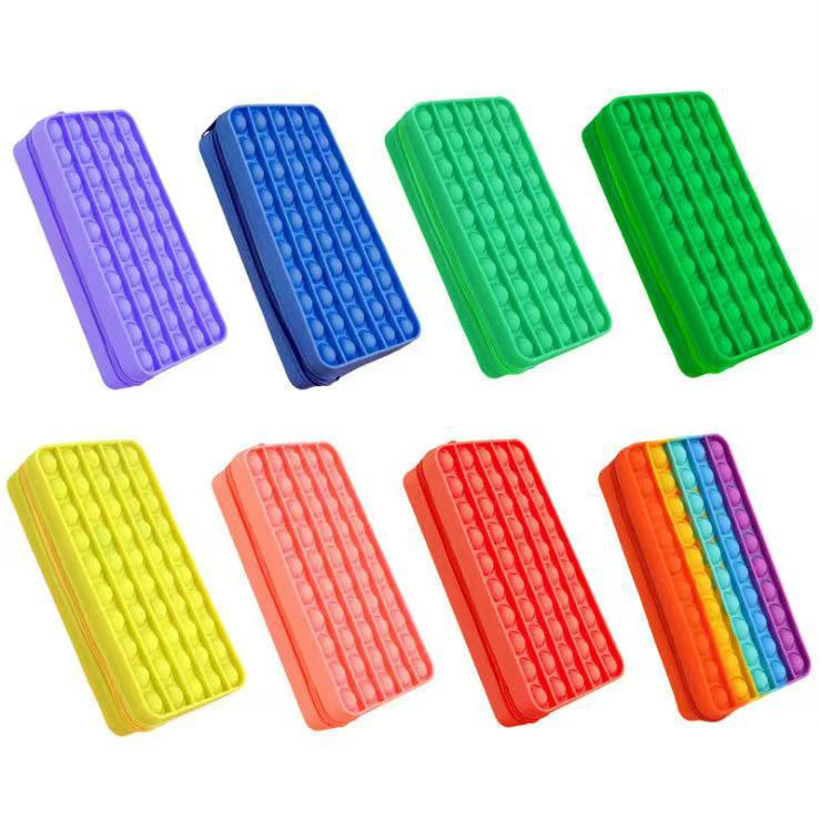 Silicone fidget push pop bubble toy pencil bag stress relief student kit pop pencil case