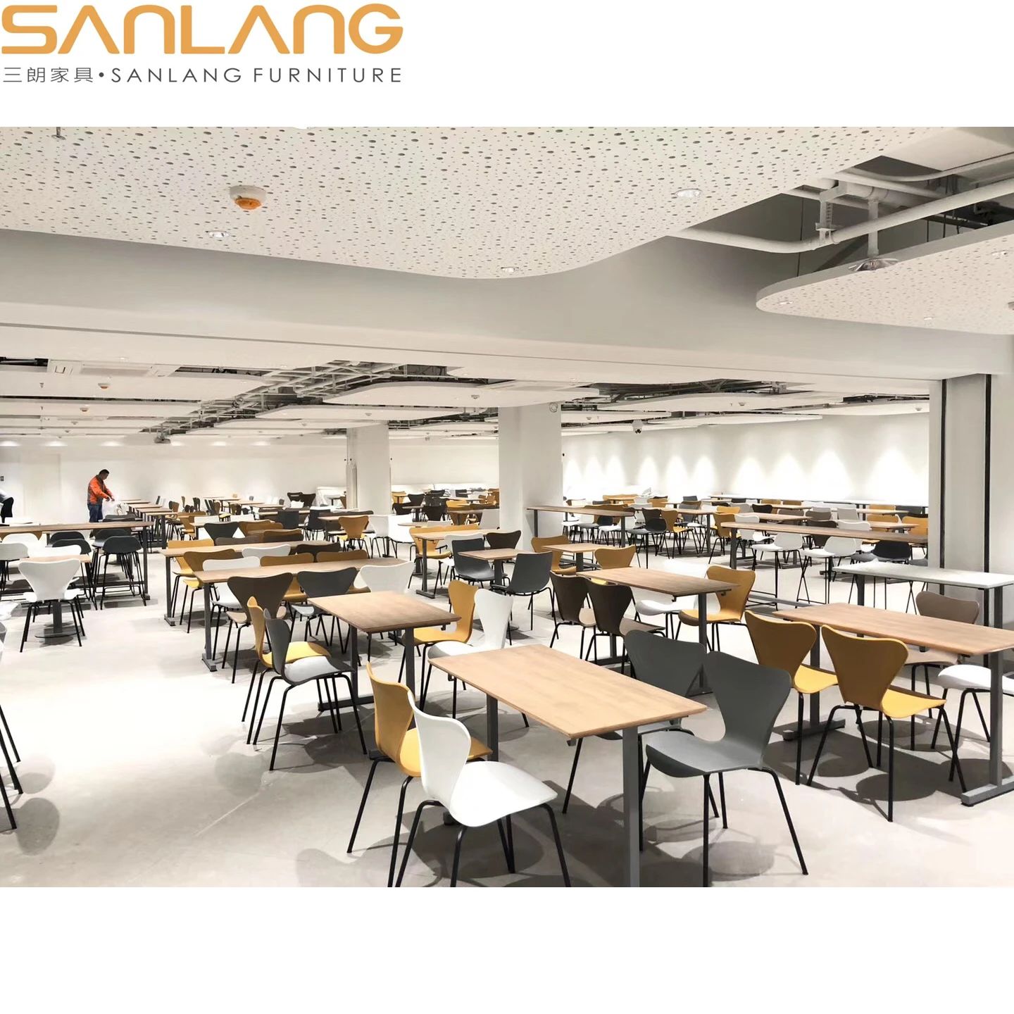 Northern europe style restaurant food court laminate furniture stainless steel leg metal luxury coffee tables dining table set