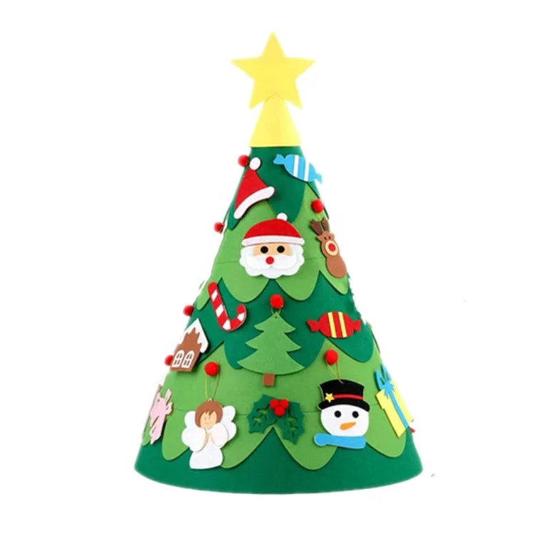 Custom DIY Felt Craft Gift Felt Cone Christmas Tree with hanging decorations for Children