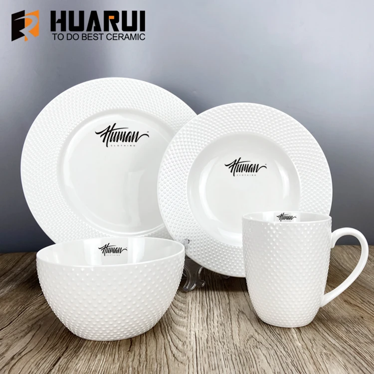Customized Dinner Set China Ceramic Porcelain Tableware Kitchenware embossed Dinnerware Sets