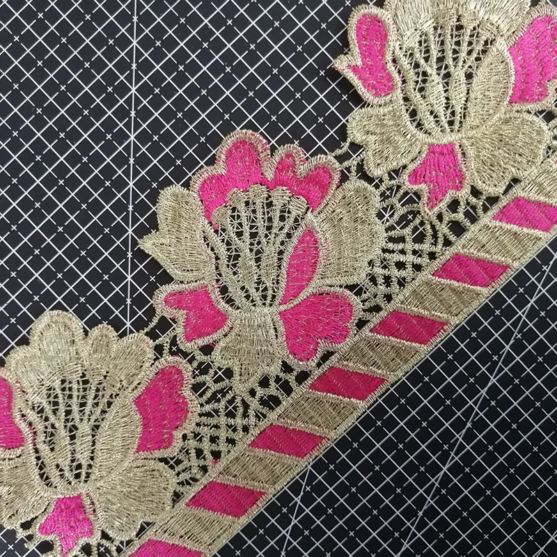 
Keqiao Lace Factory wholesale Floral Trim Laces embroidered Flower Lace Trim Border Embroidery 