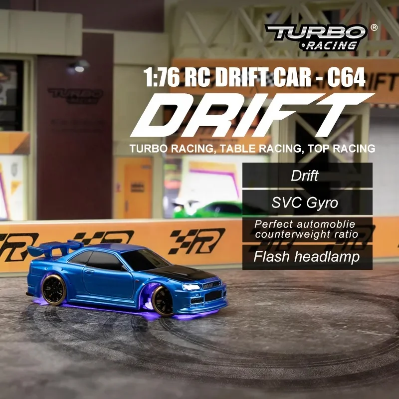 1:76 RC Drift Car with Led Light 2.4Ghz Remote Gyro for Precision Drift Control Mini Turbo Racing Car C64 Office Desktop for Kid