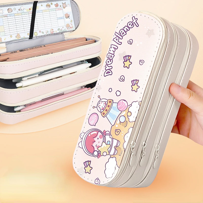 Big Capacity Custom Kids School Girls 3D Stand up Pen Holder Bag Cute Silicone Pencil Case With Animal Face