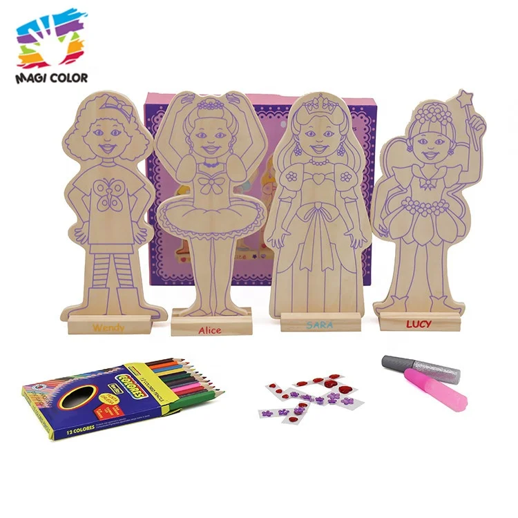 Ready To Ship coloful kids painting wooden diy toys with low price W03A078