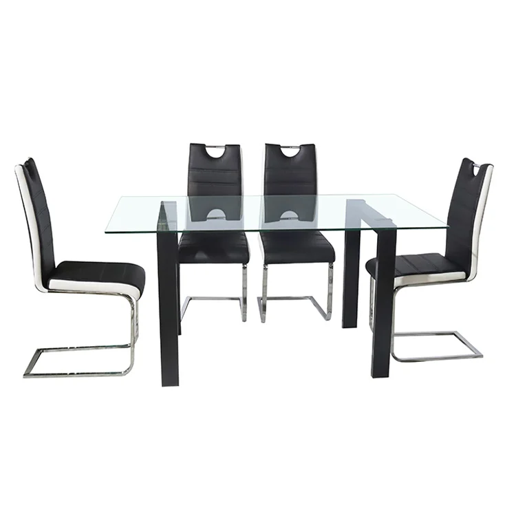 Nordic Luxury Dining Room Furniture Modern Design Glass Rectangular Dining Table And 6PCS Leather Chairs With Metal Chrome Legs