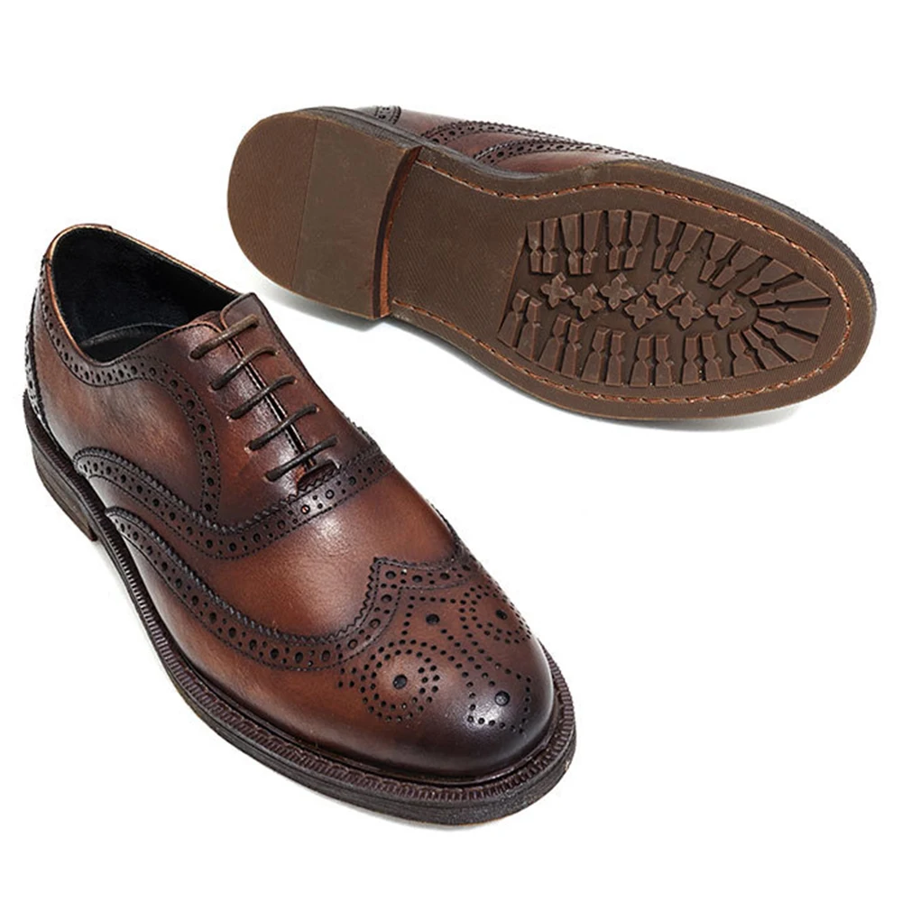 2024 Stylish High Quality Brogue Handmade Comfortable Wearing-Resist Genuine Leather Oxford Shoes for Men Lace-Up Dress Shoe