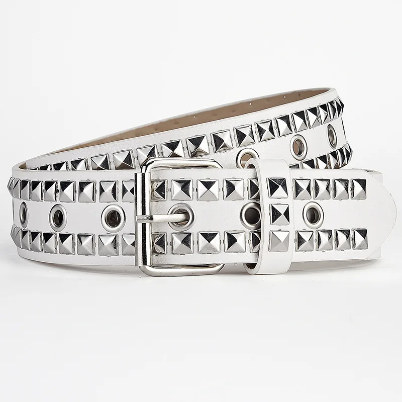 European And American Style Black Punk Leather Studded Two Lines Pyramid Rivet Belts Pu Leather Pin Buckle Belt For Jeans