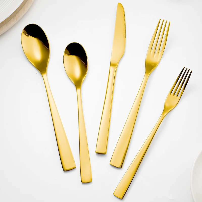 Hospitality Elegant Cutlery 18/10 Stainless Steel Luxury Flatware Unique 5pc Gold Silverware Set