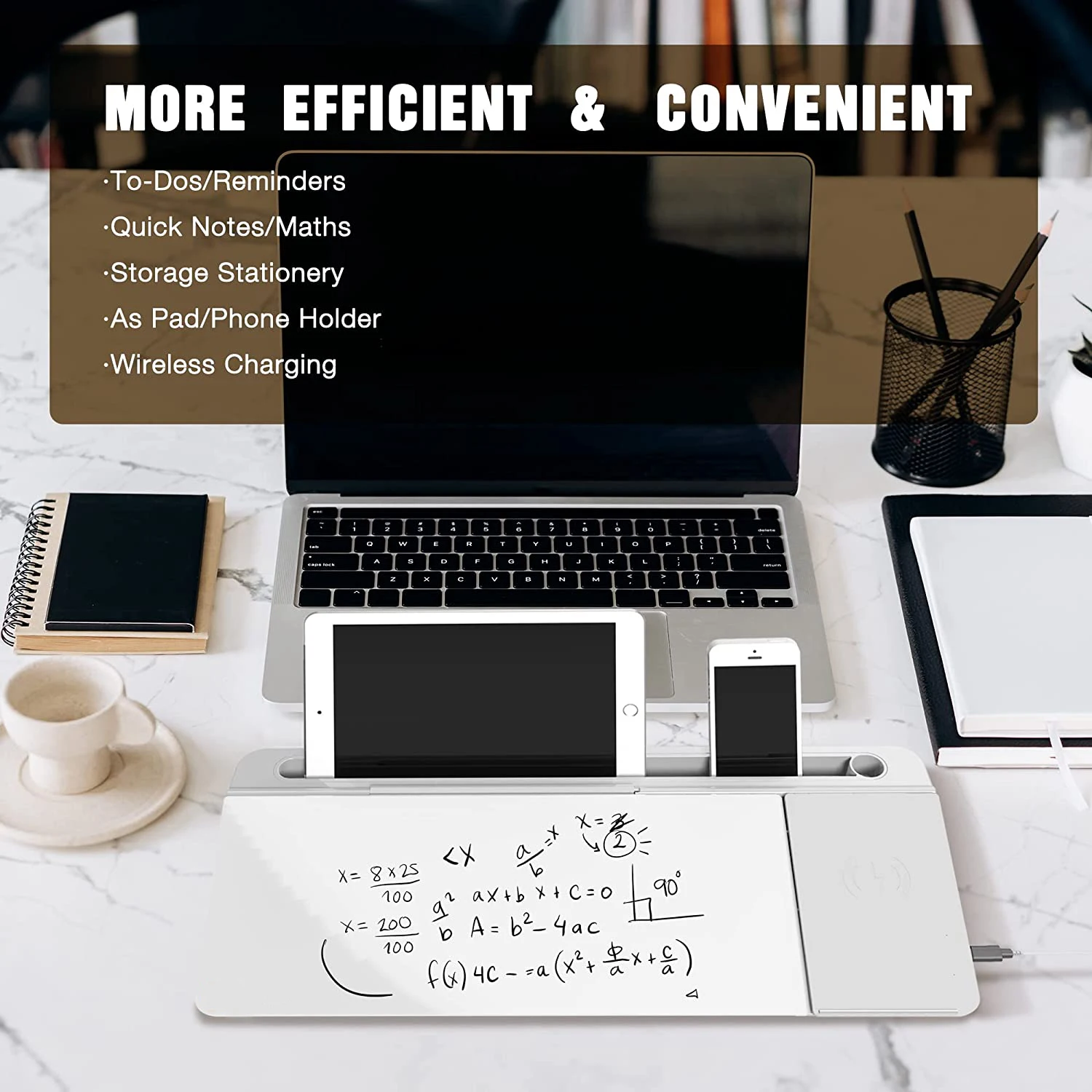 Desktop Glass Whiteboard with Wireless Charger  Dry Erase Computer Pad Keyboard Stand with Organizer