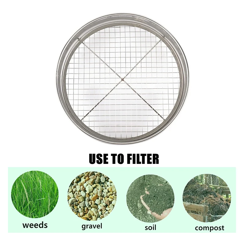 1 Garden Sieve with 5 interchangeable mesh  Garden Potting Mesh Sieve Sifting Pan Mix Soil Filter Stainless Steel Riddle