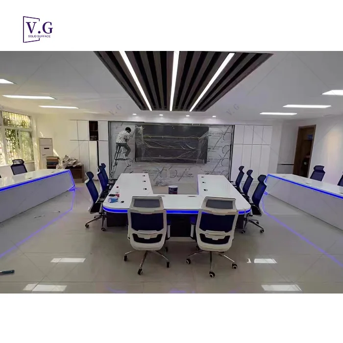 Модный светодиодный Конференц-стол сделанный на заказ U-образной формы большой стол для конференц-зала 16 человек