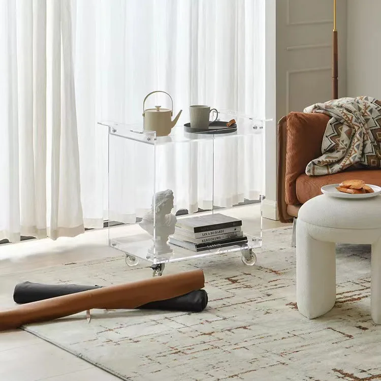 Removable Acrylic Cart Sofa Side Table Snack Storage Rack