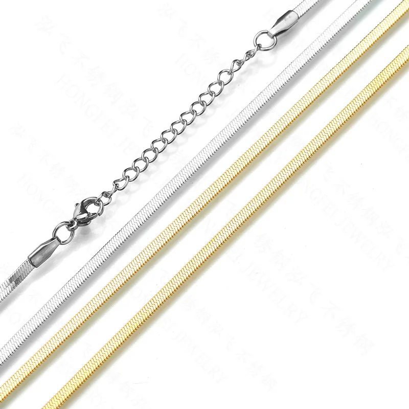 Simple Design 304 Stainless Steel Jewelry Hip Hop Snake Chain Necklace Gold Silver Color Flat Snake Necklace For Men