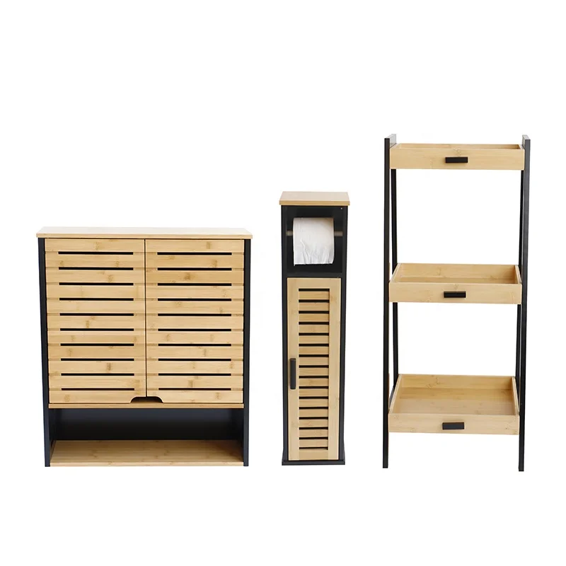 3 tier corner toilet shower caddy organizer bamboo wood ladder bathroom storage shelf