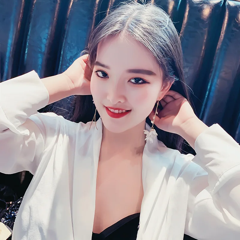 white long flower hook on earrings for women jewelry