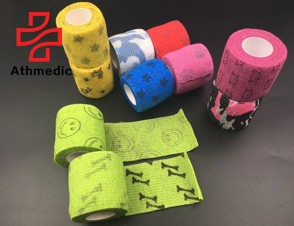 2021 Athmedic sport China printed Self Adhesive Bandage Printed Cohesive Compression Custom print cohesive bandage