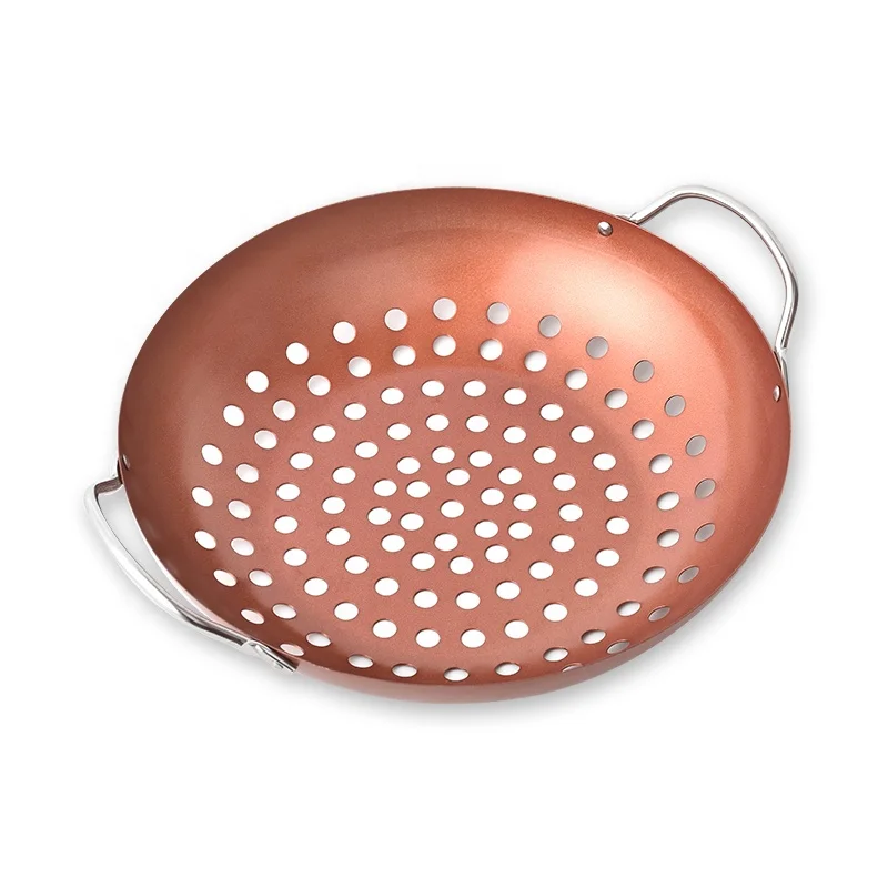 OEM Factory Barbecue Tools Round Baking Pan Bbq Vegetable Basket Nonstick Round Hole Bakeware