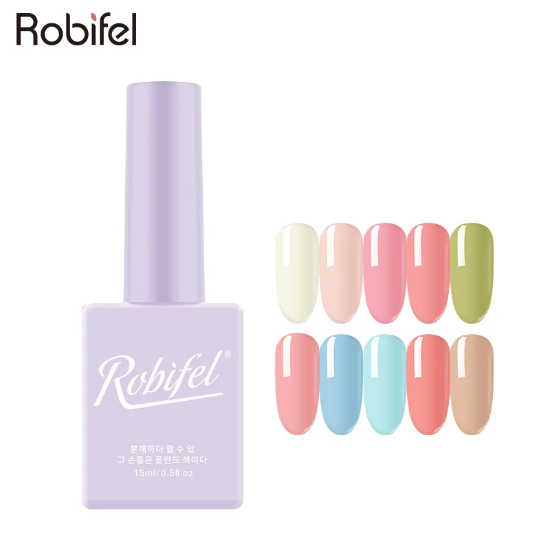  Robifel oem изготовленный на заказ бесплатный образец uv led био-Гели soak off цветные лак для ногтей Гель-лак 15 мл