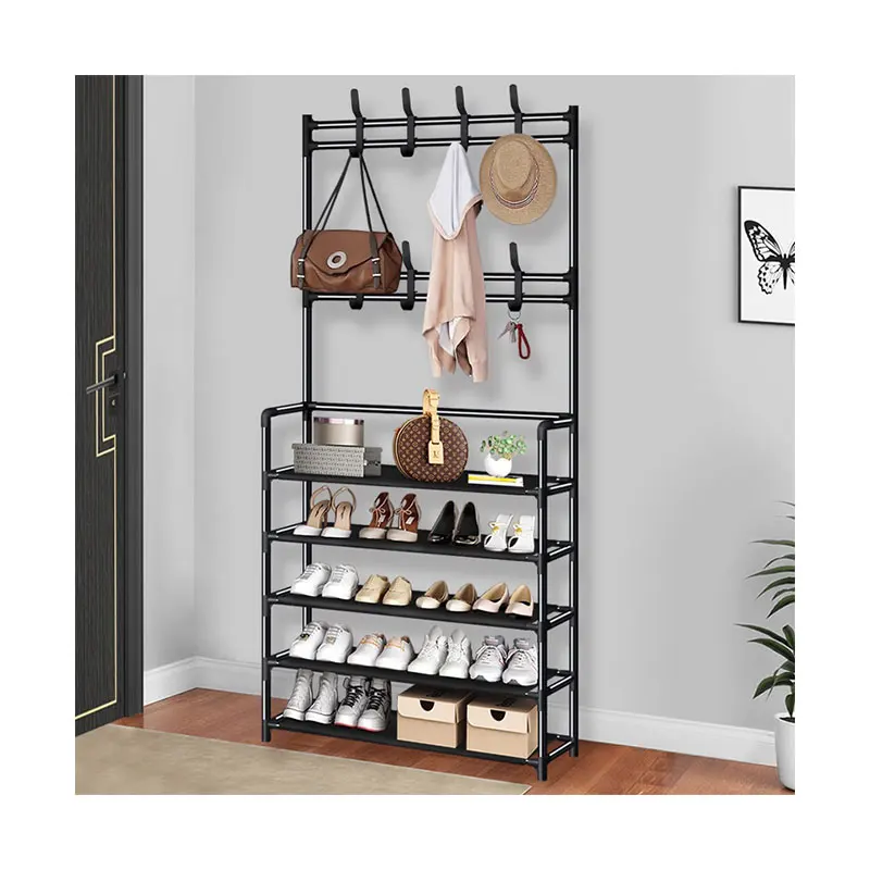 Metal Frame Entryway Organizer 5 Tier Shoe Storage Shelves Coat Hat Rack for Entryway Coat & Shoe Rack with indoor