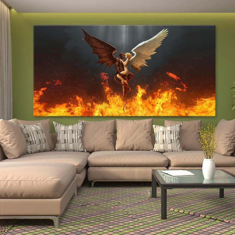 Home Decor  Devil and angel love Black White Feather Angel Wings HD Print Poster Pictures  famous angel painting