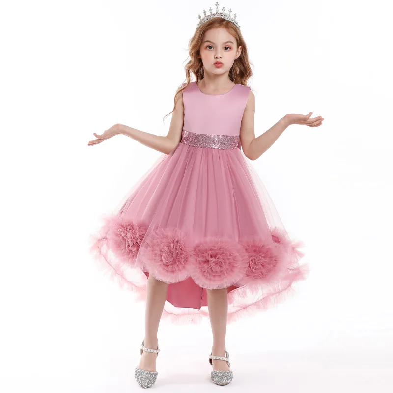 2024  Wholesale Kids Princess Flower Baby Girl Party Dress Frocks Designs Big Bow Kids Trailing Prom Wedding dress