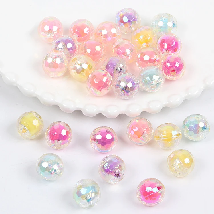 Inner Color Transparent Acrylic Beads Manufacturers Custom Printed DIY Jewelry Round Loose Beads With Hole 500g/Bag