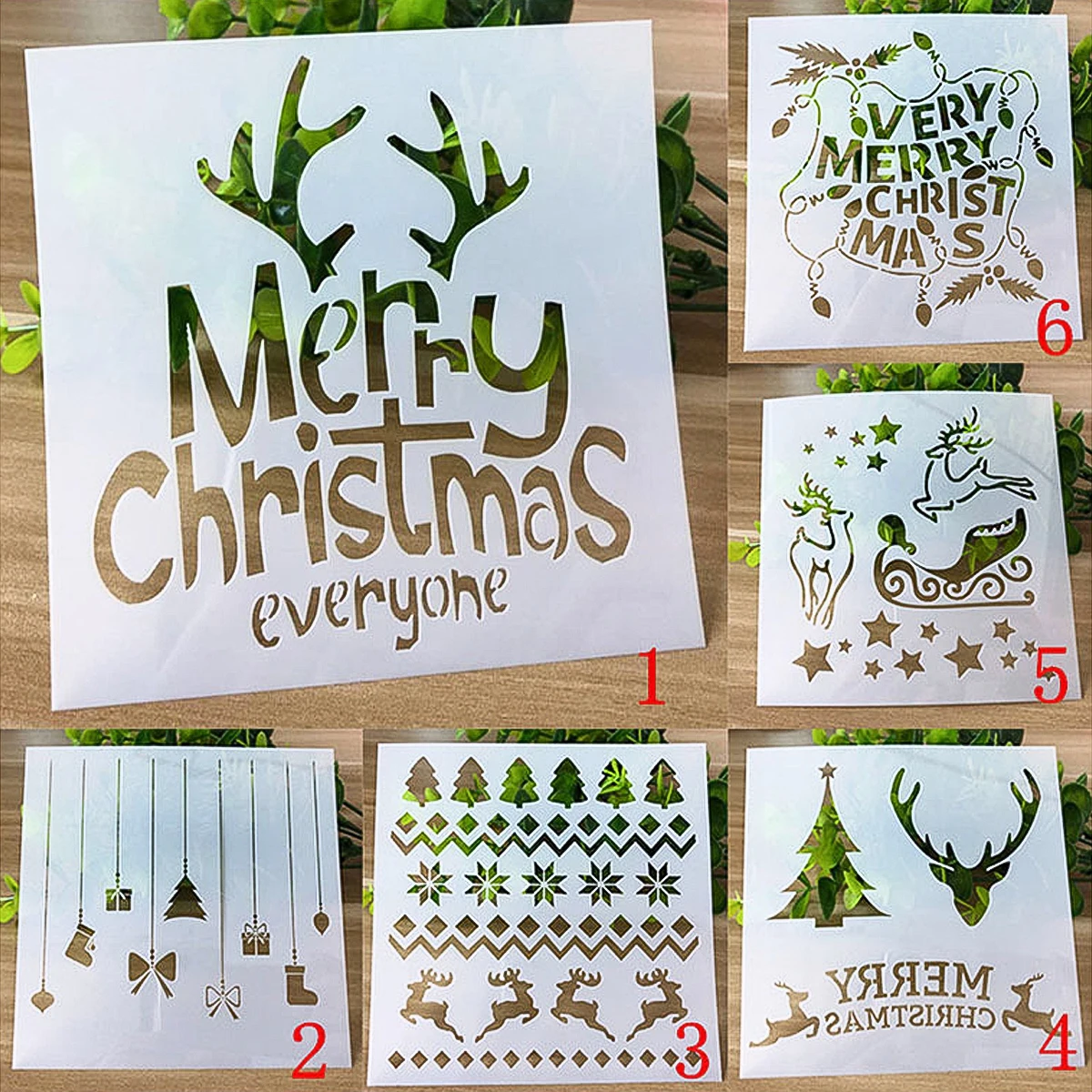 New 6/16pcs Christmas Stencils Reusable Plastic Craft Template For Art Drawing Painting Spraying Window Glass,Door,Wall