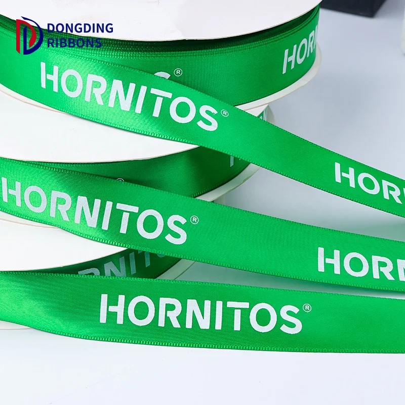 Wholesale Custom Logo Personalized 1 inch Green Box Wrapping Decoration Ink Printed Ribbon for Gift Flower