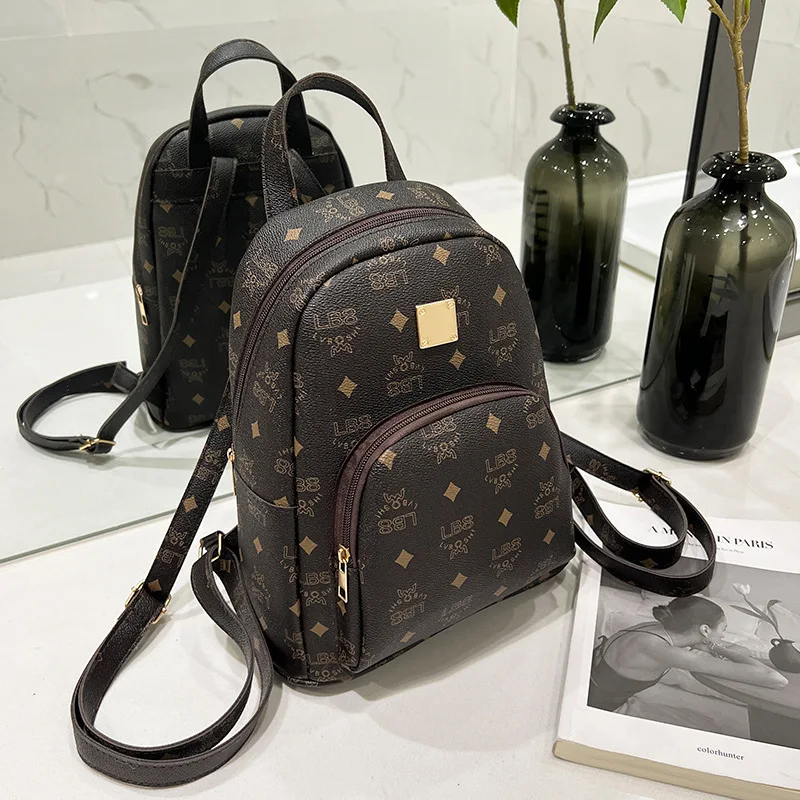 Women PU leather simple mini backpack for female designer backpacks famous brands with floral print