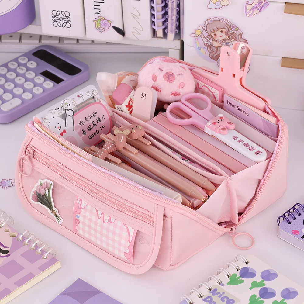 Custom Girls Cute Pencil Case Zipper Large Capacity School Student Pen Bag Polyester Pouch Office Stationery Bag