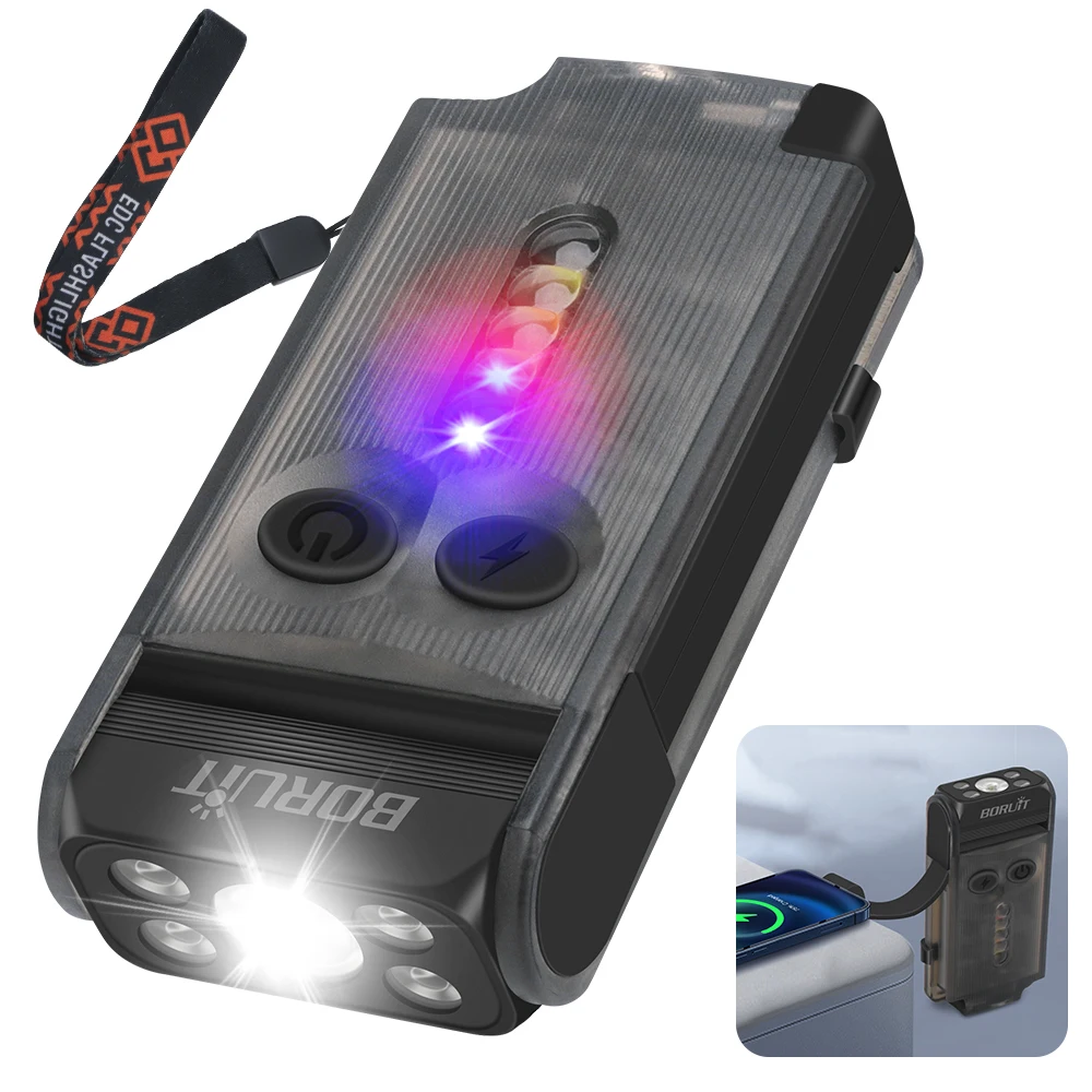 Boruit V30 waterproof magnetic mini flashlight 900 high lumen keychain flashlight rechargeable uv light with strong flashlight