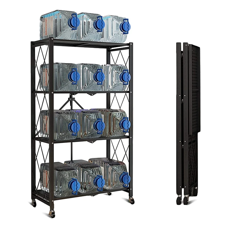 Multi-Layer Folding Metal Rack Storage Shelf Portable Storage Shelves Kitchen Organizer foldable Storage Rack With Wheels