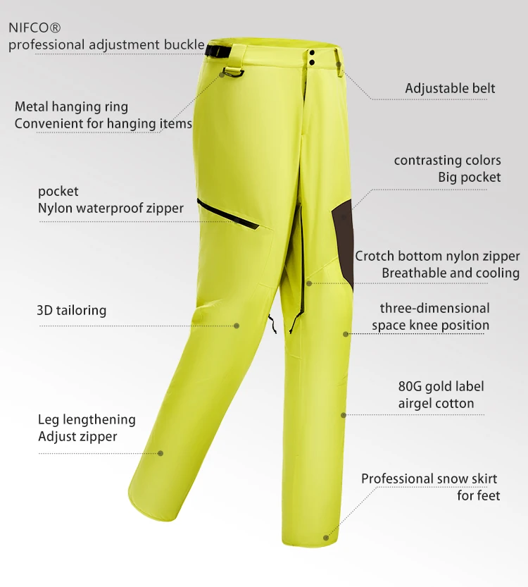 Pelliot Professional Men Outdoor Winter Waterproof Snow Ski Pants Sportswear primaloft gold 80g insulation ski pants