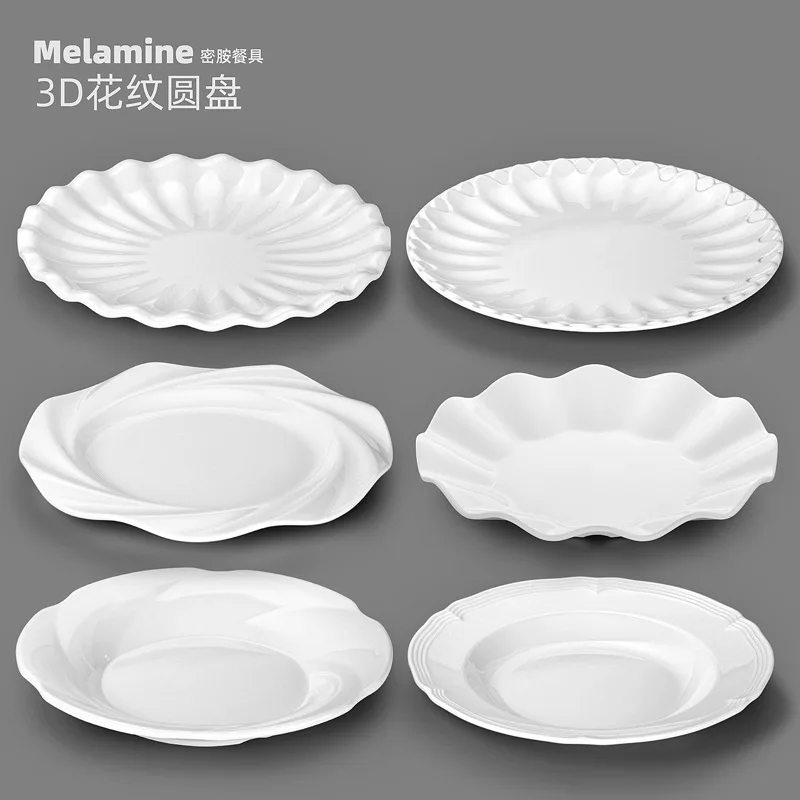 Commercial novelty custom 10inch white chinese melamine plates for Home restaurant