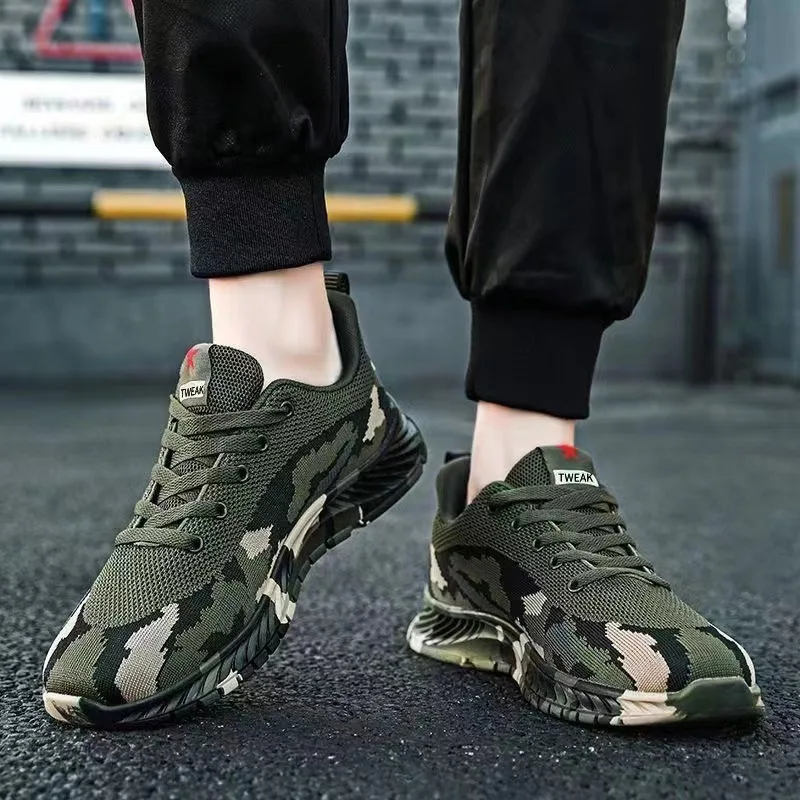 cheap sneaker knitting mesh man women size 36-44 breathable walking printing camouflage lace up shoes training sport shoes