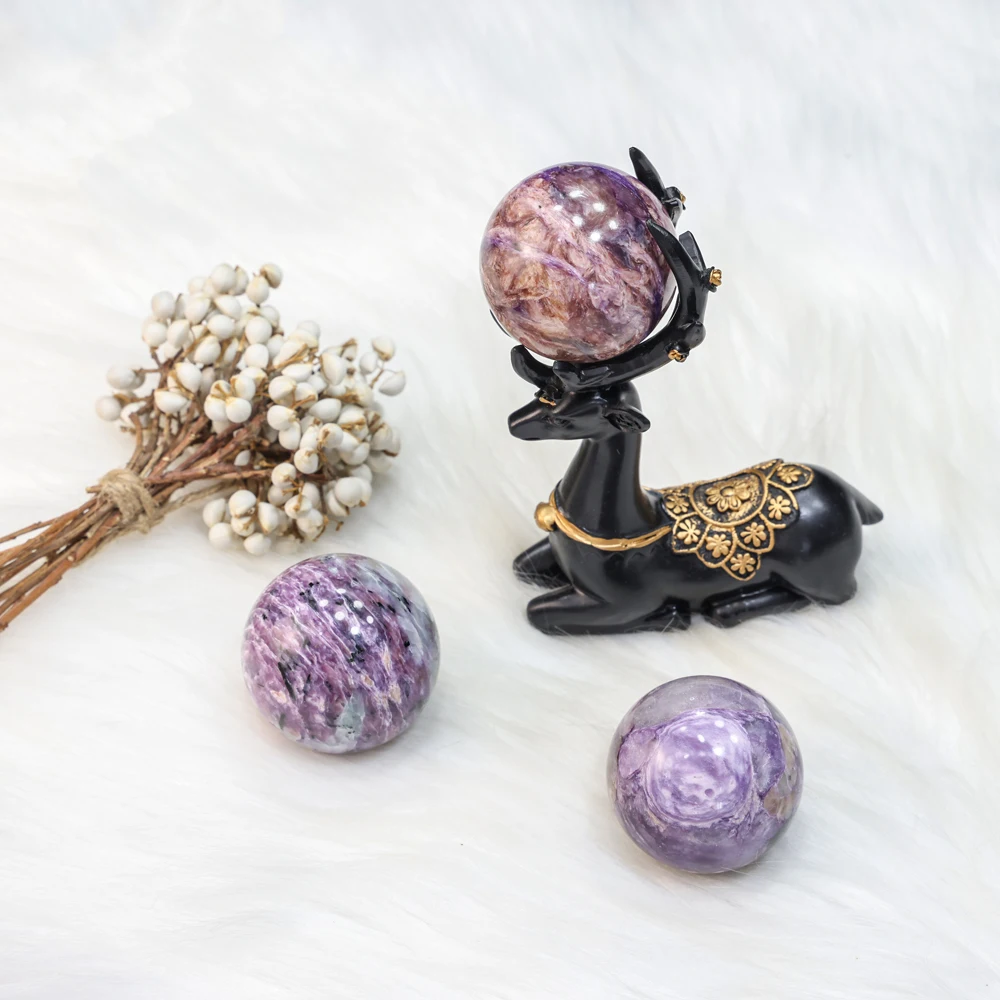 Wholesale custom crystal gum polished  quartz balls  charoitesphere for healing