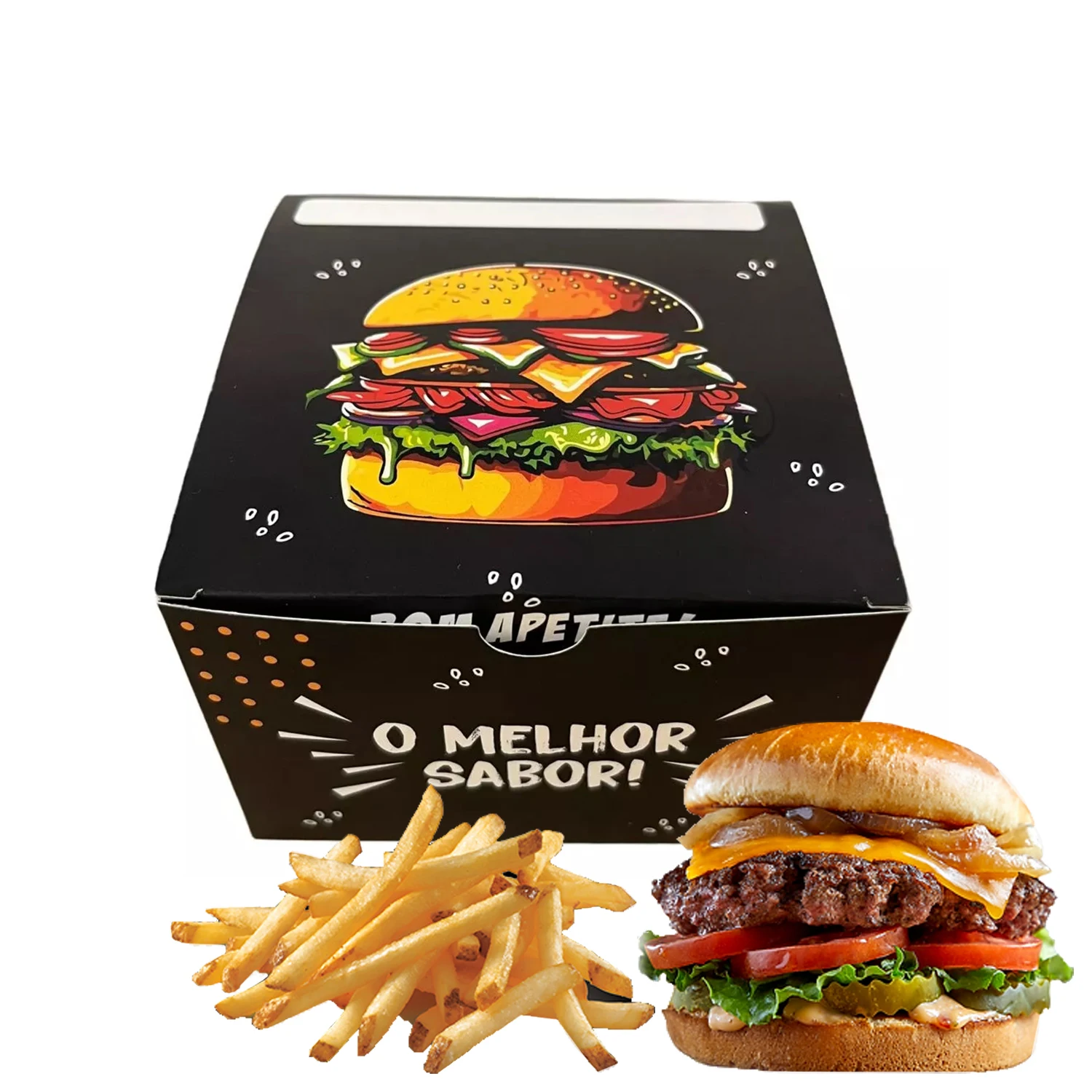 Factory Wholesale Color Printing 6 Inch Colored Paper Big Mac. Hamburger Fries Cardboard Paper Boxes Square Shape Buger Box