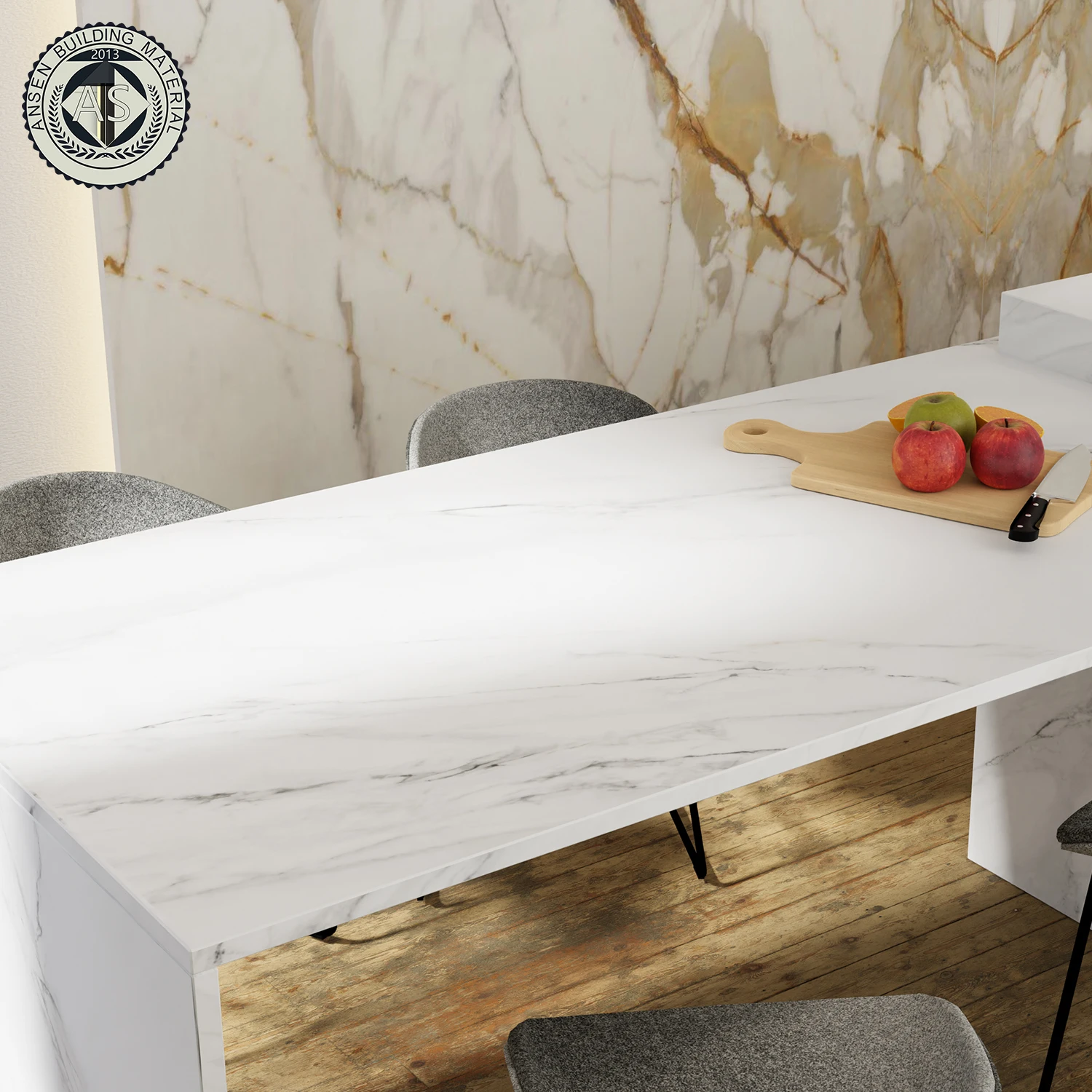 1600*3200*12mm silky finish kitchen island top book match calacatta white large size porcelain slab