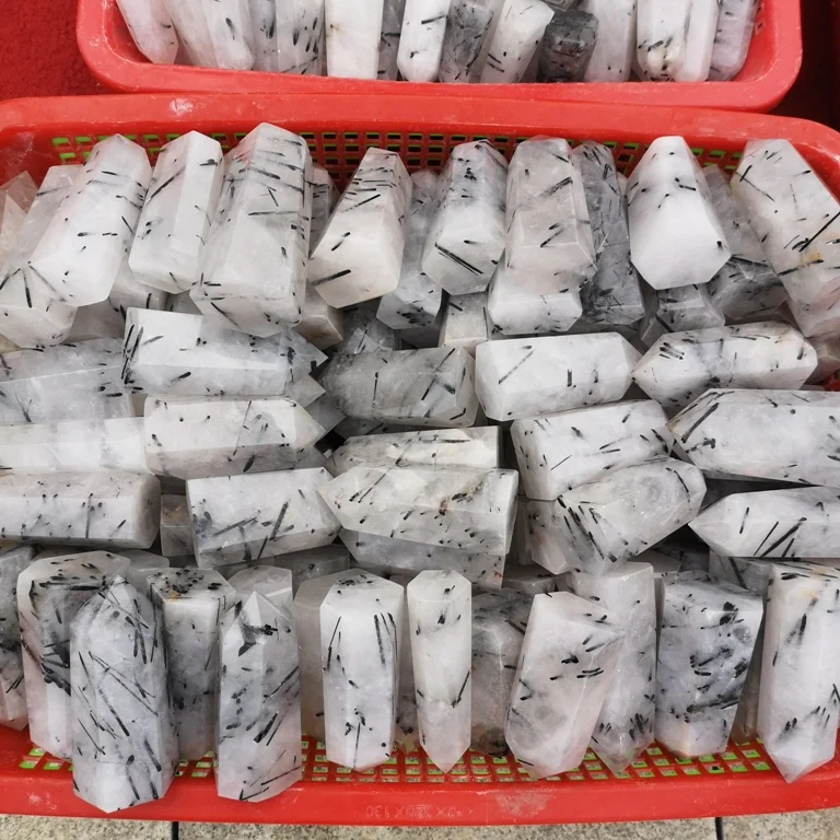 Natural Quartz Polished Crystal Tower Wand Healing Black Tourmaline Crystal Points