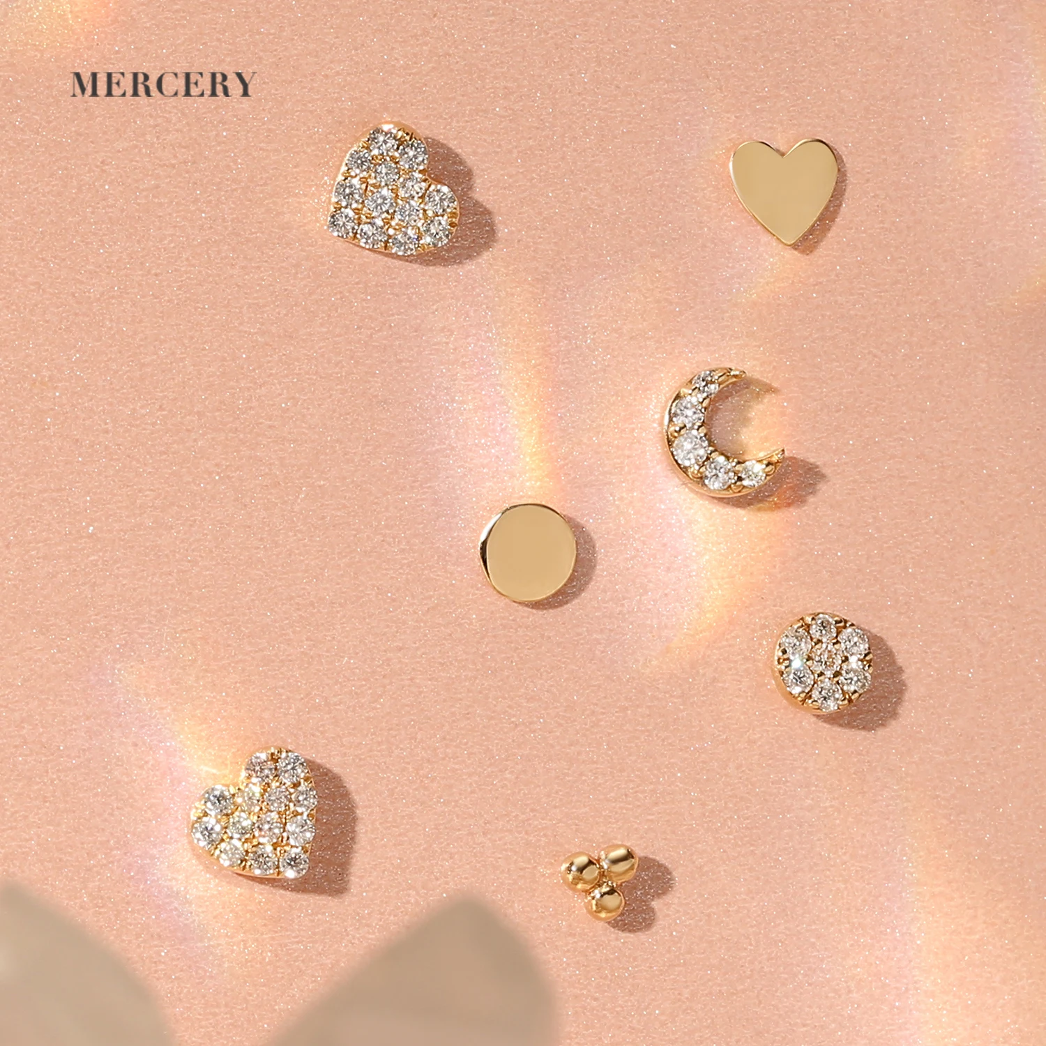 Mercery Jewelri Diamond 2022 Classic Design 585  Moon Shaped Real Gold Studs Love Heart Jewelry Sets 14K Solid Gold Earring Set