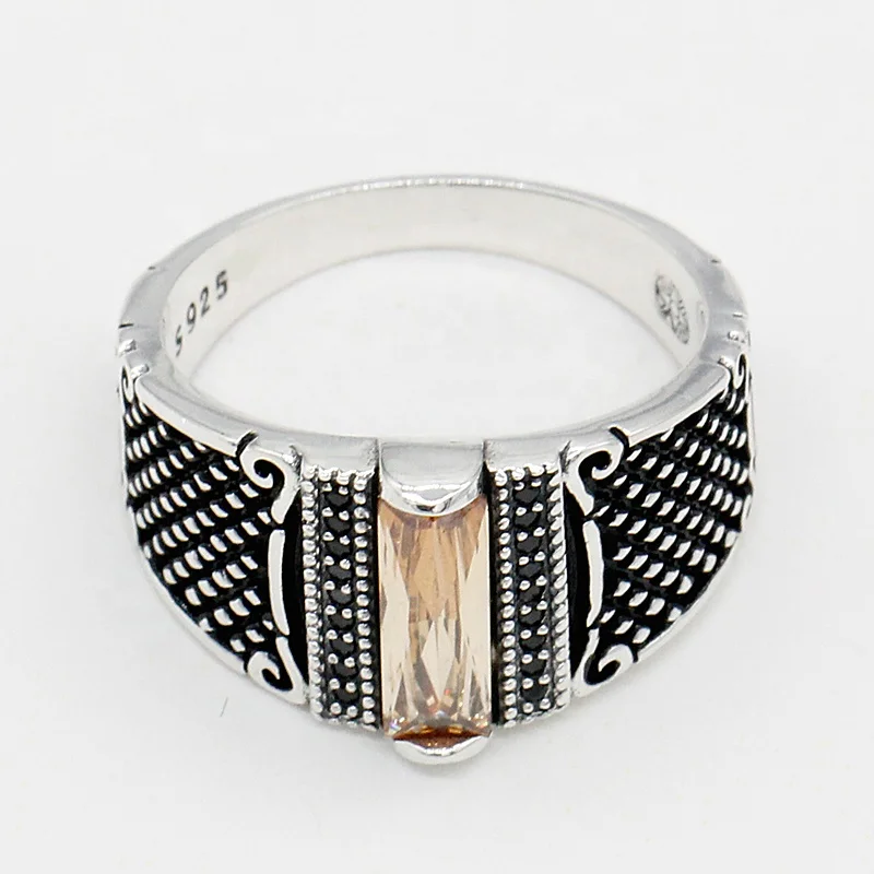 Men Ring Gold Color Simple Single 925 Silver Cubic Zirconia Rings Jewelry European Punk Style for Man Street Fashion Jewelry