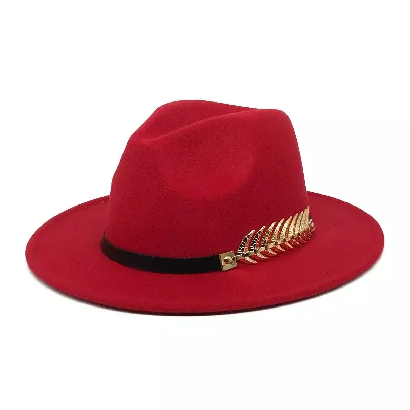 Amazon Hot Sale Big Brim Jazz Top Hat Gold Leaf Fishbone Belt Panama  Fedora Hats For Ladies Women