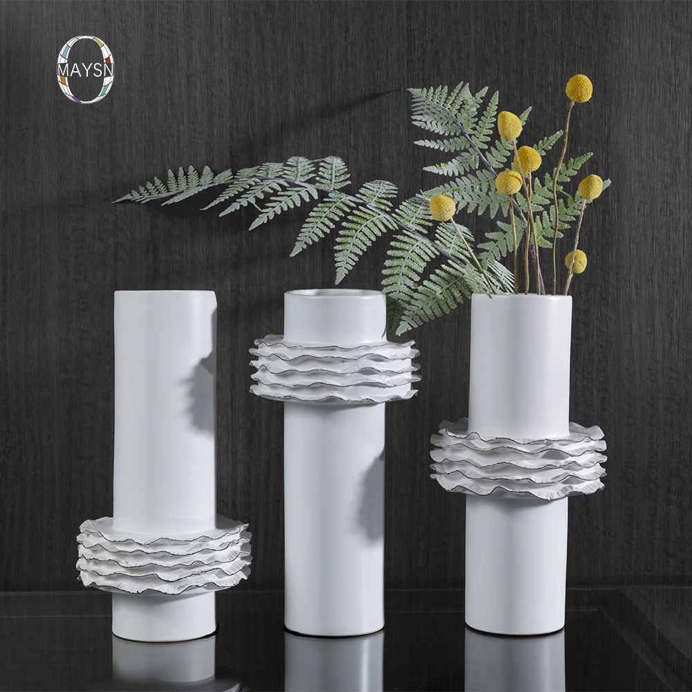 Новое поступление, большая настольная ваза в форме юбки, белая Современная цилиндрическая ваза для декоративных цветов, керамические и фарфоровые вазы