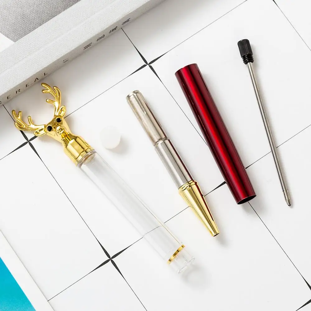 Popular Empty Barrel Ballpoint Pen Novelty Deer Creative Blank DIY Empty Tube Glitter Floating DIY Pen