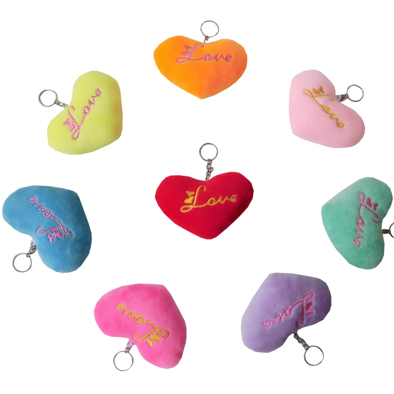 Wholesale Mini Stuffed LOVE Embroidered Plush Heart Keychain for Backpack Ornaments Bag Hanging Decorations Heart Doll Key Ring